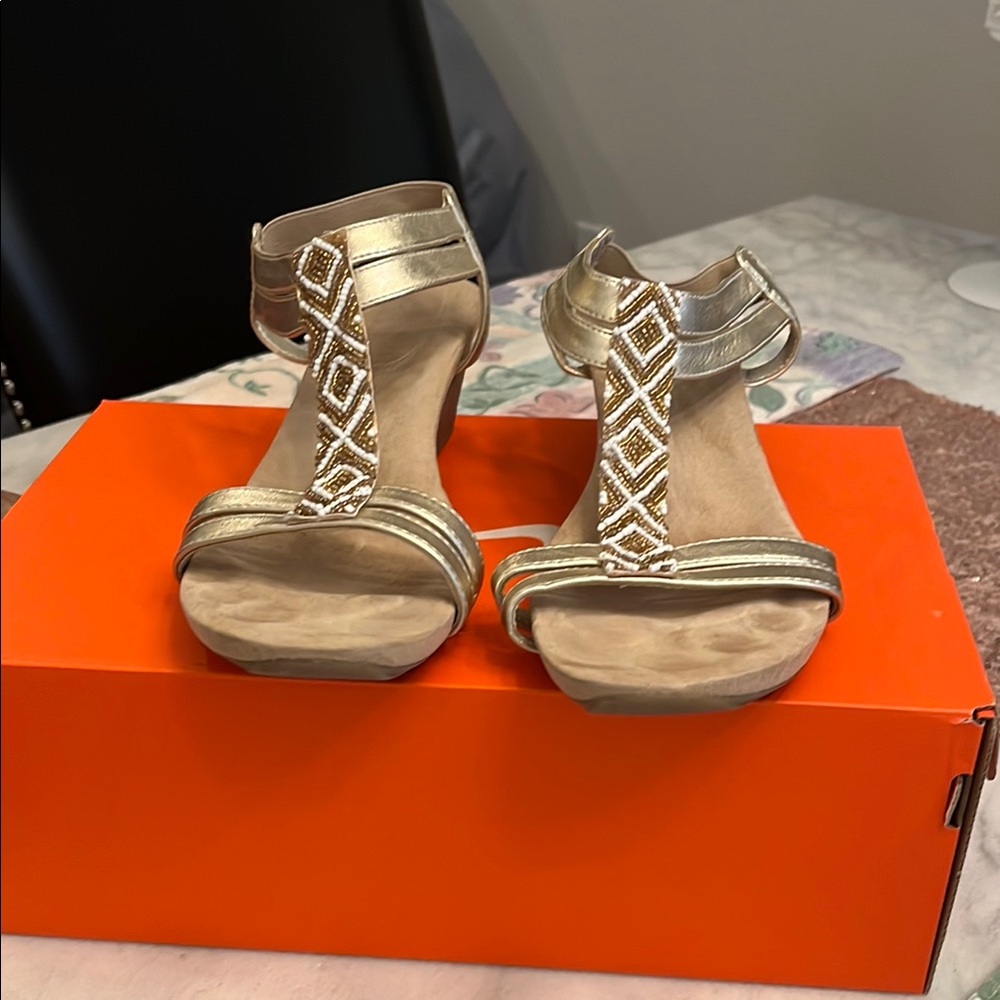 Bandolino Gold Beaded Women's Sandals